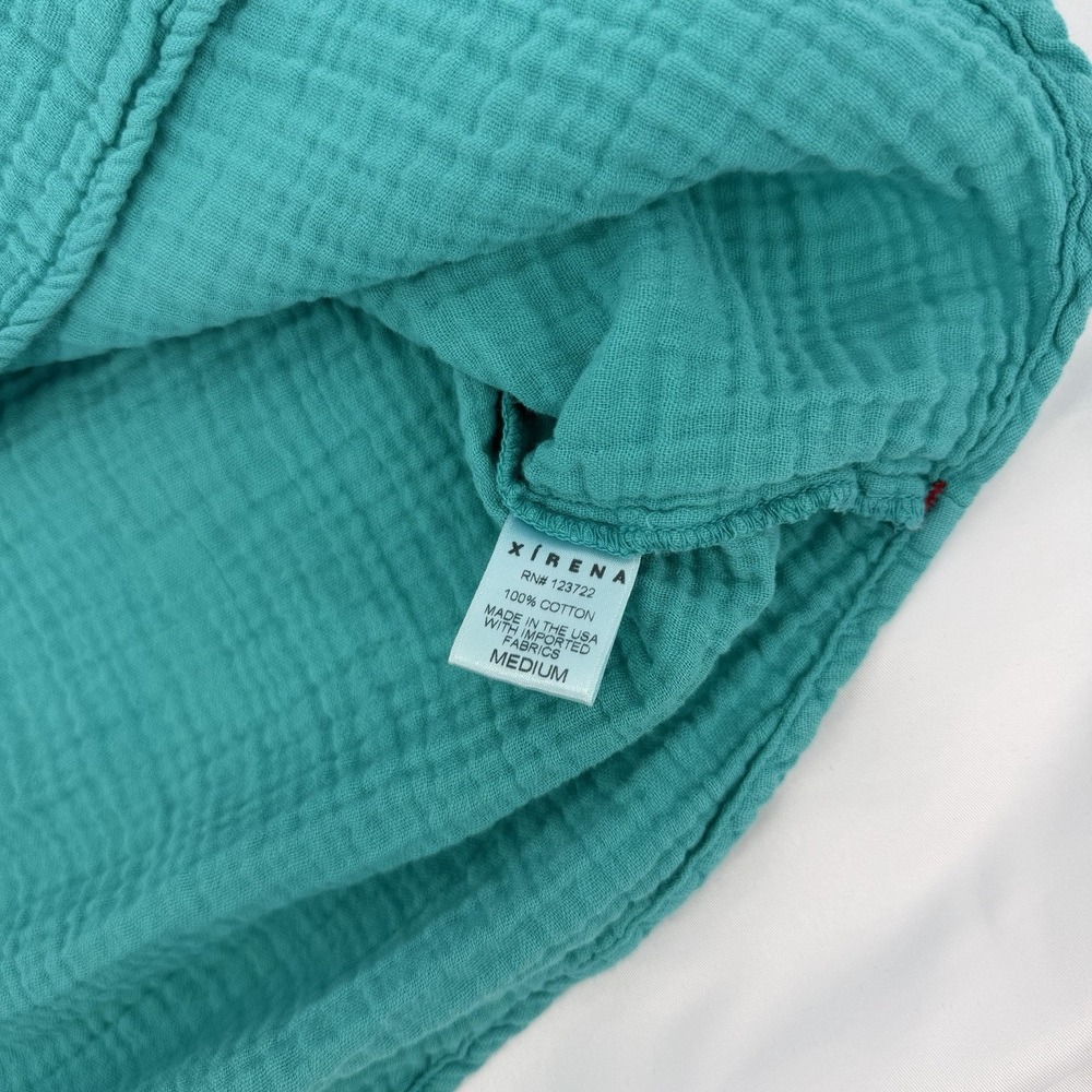 Xirena Sz M Teal V Neck‎ Short Sleeve Top Popover Cotton Gauze Cap Sleeve Blouse - Picture 6 of 7